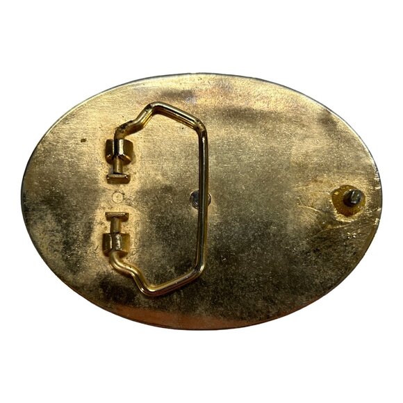 Three Horse Heads Engraved Ornate Western Belt Buckle - Picture 6 of 10